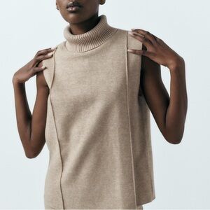 Zara Tan Sleeveless Turtleneck Sweater